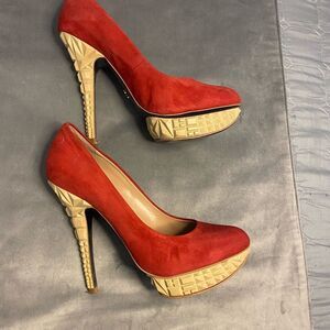 Rachel Ray red suede heels, size 7,5
